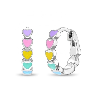 Handmade Heart Shaped 925 Sterling Silver Huggie Earrings with Enamel for OEM ODM Custom Orders