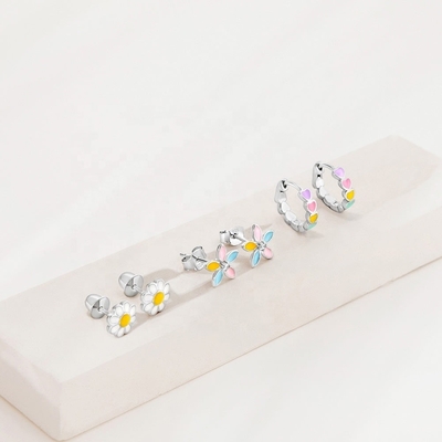 Handmade Heart Shaped 925 Sterling Silver Huggie Earrings with Enamel for OEM ODM Custom Orders