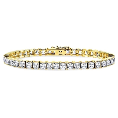 Unisex handgemaakte 18k goud hip hop ijzige vierkant gesneden diamant CZ 925 sterling zilver stapel tennis armband