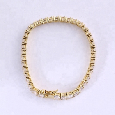 Unisex handgemaakte 18k goud hip hop ijzige vierkant gesneden diamant CZ 925 sterling zilver stapel tennis armband