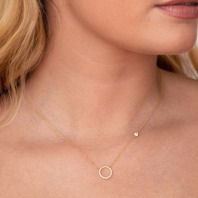 Goud geplatte S925 Zilveren cirkel hanger CZ ketting voor vrouwen 925 Sterling zilver