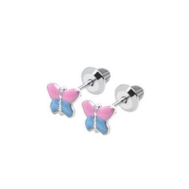 18K Geel Goud Roze Blauwe Emaille Vlinder Oornappen Met E-coating