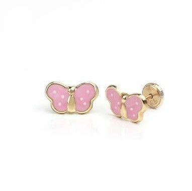 14K Gold Plated Polka Dot Butterfly Child Earrings for Lovely Children's Jewelry
