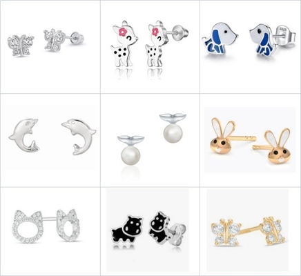 Mooi, trendy, roze bloemen-glazuur, schroef-achterhoorn, schattig 925 sterling zilver ontwerp.