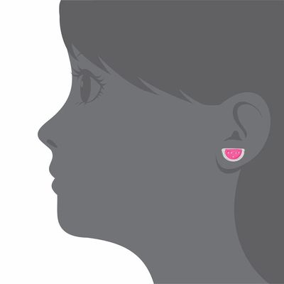 Zilveren roze en groene glazuur watermeloen Kinderen schroeven de oorbel terug voor cadeautjes gelegenheid