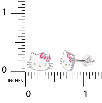 18K goud geplatte Hello Kitty glazuur stud oorbellen voor meisjes in 925 sterling zilver