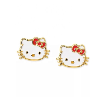 18K goud geplatte Hello Kitty glazuur stud oorbellen voor meisjes in 925 sterling zilver