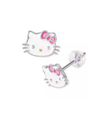 18K goud geplatte Hello Kitty glazuur stud oorbellen voor meisjes in 925 sterling zilver