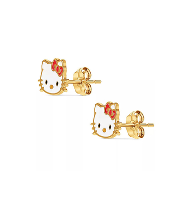 18K goud geplatte Hello Kitty glazuur stud oorbellen voor meisjes in 925 sterling zilver