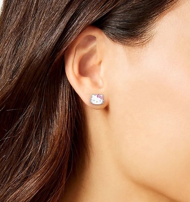 18K goud geplatte Hello Kitty glazuur stud oorbellen voor meisjes in 925 sterling zilver