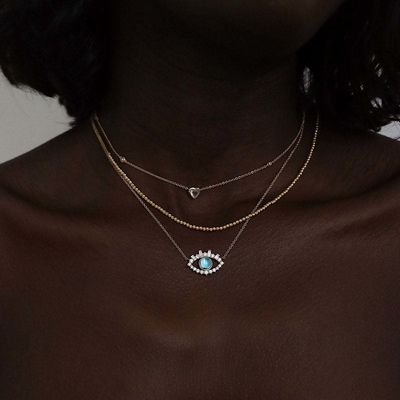 18K goud geplatte baguette kubische zircon 925 sterling zilver vrouwelijke slechte oog ketting