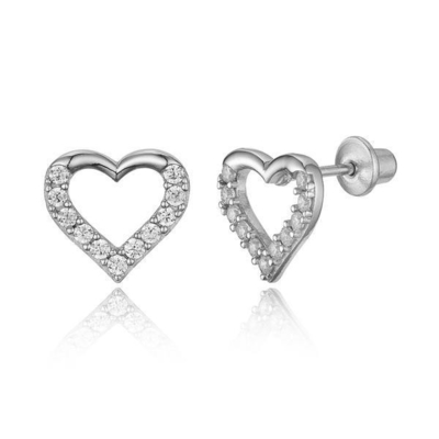 Micro Inserte Heart Roze Schroef Achterhoorn voor kinderen in 925 Sterling zilver