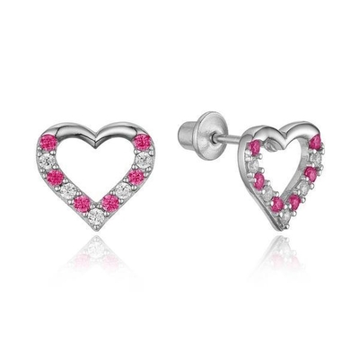 Micro Inserte Heart Roze Schroef Achterhoorn voor kinderen in 925 Sterling zilver