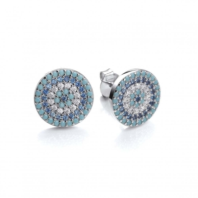 ZIRCON Circle 18K Goud geplatte handgemaakte Micron Pave CZ Oog Turkije Design Stud oorbel 925 Sterling zilver