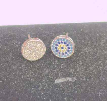 ZIRCON Circle 18K Goud geplatte handgemaakte Micron Pave CZ Oog Turkije Design Stud oorbel 925 Sterling zilver