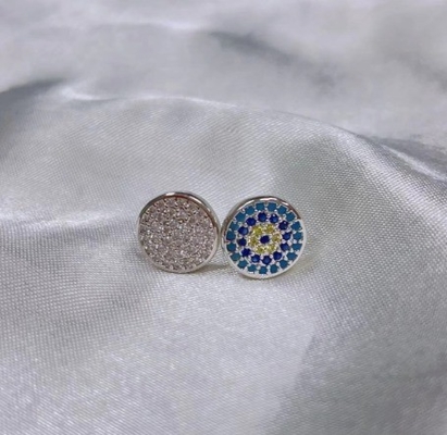 ZIRCON Circle 18K Goud geplatte handgemaakte Micron Pave CZ Oog Turkije Design Stud oorbel 925 Sterling zilver