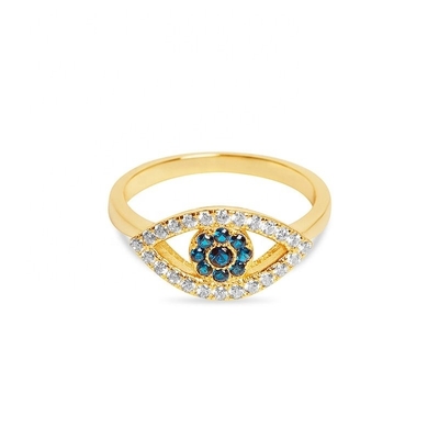 Gepersonaliseerde grootte 925 Sterling zilver gesneden Pave ingelegde oogring met 18K goud