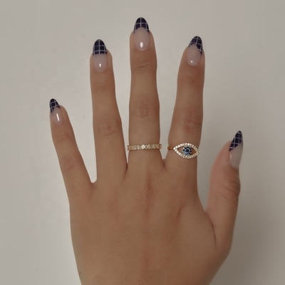 Gepersonaliseerde grootte 925 Sterling zilver gesneden Pave ingelegde oogring met 18K goud