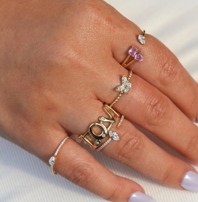 925 Sterling zilveren damesring met handgemaakte 18k goud geplatte bal en Marquise Butterfly