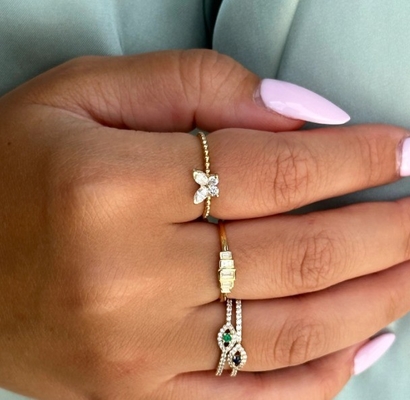 925 Sterling zilveren damesring met handgemaakte 18k goud geplatte bal en Marquise Butterfly