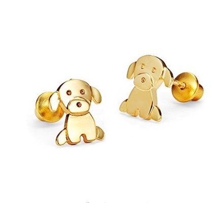 Zilveren baby puppy kubische zirconia schroefzak meisjes oorbellen met rhodium plating
