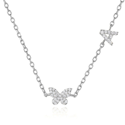 Halsketting Mini 18K Goud Wit Micron Pave CZ Butterfly 925 Sterling zilveren hanger