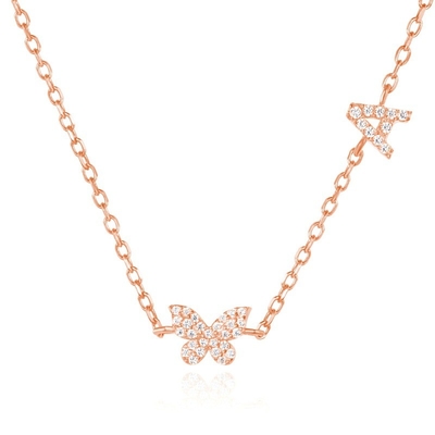 Halsketting Mini 18K Goud Wit Micron Pave CZ Butterfly 925 Sterling zilveren hanger