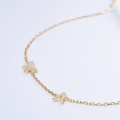 Halsketting Mini 18K Goud Wit Micron Pave CZ Butterfly 925 Sterling zilveren hanger