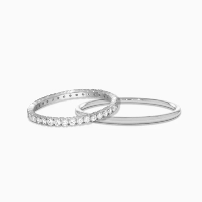 18K goud geplatte stapelbare trouwband eeuwigheid ring voor vrouwen 925 sterling zilver set