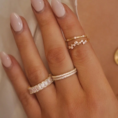 18K goud geplatte stapelbare trouwband eeuwigheid ring voor vrouwen 925 sterling zilver set