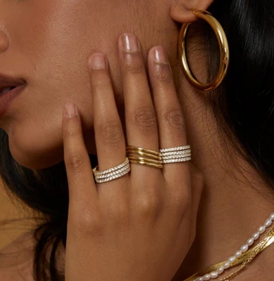 18K goud geplatte stapelbare trouwband eeuwigheid ring voor vrouwen 925 sterling zilver set