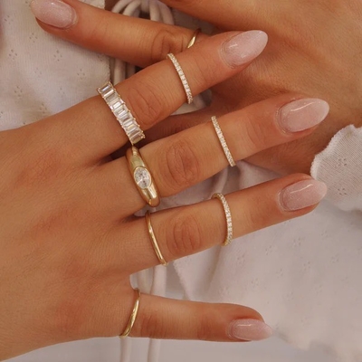 18K goud geplatte stapelbare trouwband eeuwigheid ring voor vrouwen 925 sterling zilver set