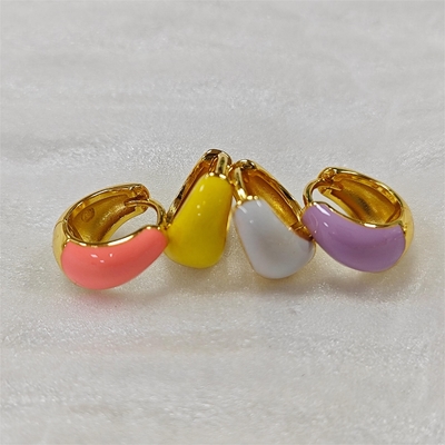 Fijne sieraden Bold Dome Emaille Huggie 925 Zilveren oorbellen