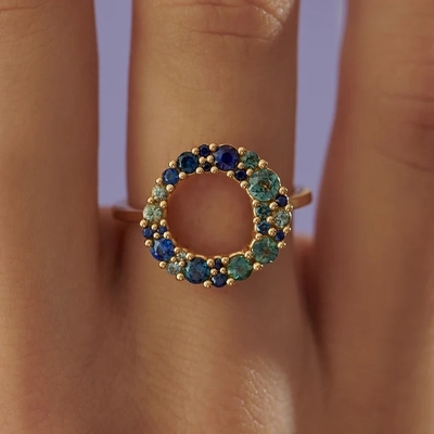 18K goudblaas Multi kleur saffier kubische zircon 925 Sterling zilver damesring