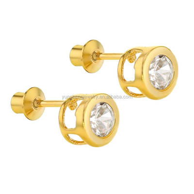 Handgemaakte 4mm heldere CZ Goud geplatte stud oorbellen voor baby's en kinderen 925 zilveren sieraden