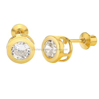 Handgemaakte 4mm heldere CZ Goud geplatte stud oorbellen voor baby's en kinderen 925 zilveren sieraden