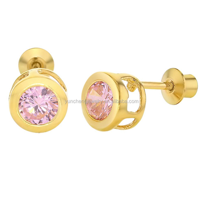 Handgemaakte 4mm heldere CZ Goud geplatte stud oorbellen voor baby's en kinderen 925 zilveren sieraden