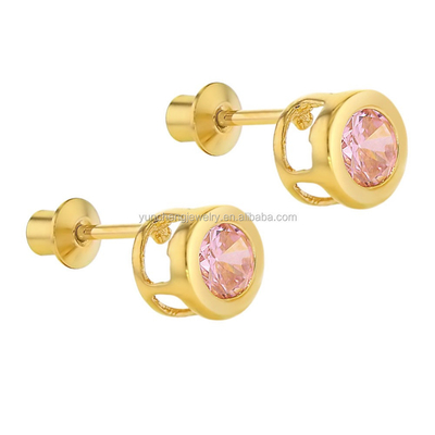 Handgemaakte 4mm heldere CZ Goud geplatte stud oorbellen voor baby's en kinderen 925 zilveren sieraden