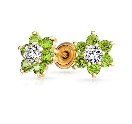 Flower Amethyst CZ Birthstone Baby Girls 925 Sterling Silver Schroef Back Stud Ohrringe