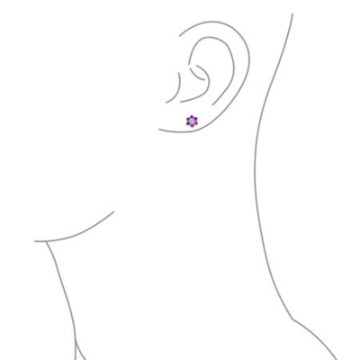 Flower Amethyst CZ Birthstone Baby Girls 925 Sterling Silver Schroef Back Stud Ohrringe
