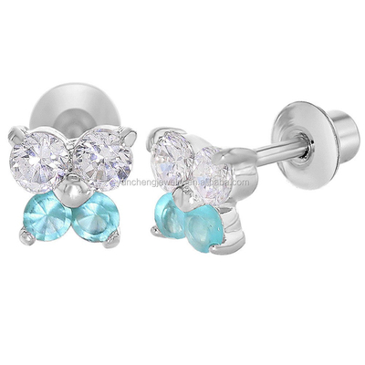 Vlinderblauw en duidelijk CZ Kinderen op maat gemaakte stud oorbellen 925 Sterling zilver