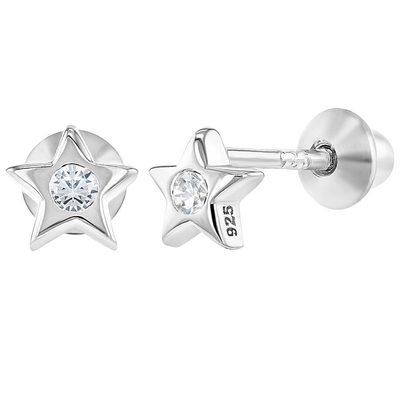 Andere Gelegenheid Kleine Ster Roze Kubische Zircon Baby Meisjes Schroeven Terug Stud 925 Sterling zilveren oorbellen