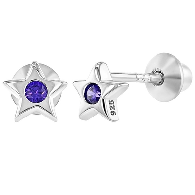 Andere Gelegenheid Kleine Ster Roze Kubische Zircon Baby Meisjes Schroeven Terug Stud 925 Sterling zilveren oorbellen