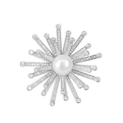 Sneeuwbloem Wit Parel en Wit CZ Handgemaakte mode broches voor vrouwen