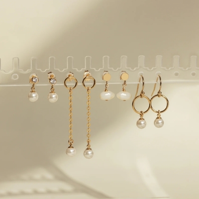 Bezel Setting CZ Stud Ohrring Wit Pearl 925 Sterling Zilveren Drop Ohrring