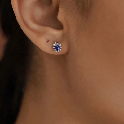 Eenvoudig 18K vergulde peer saffier en witte kubische zircon oorbellen voor verloving