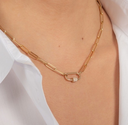 18K goud geplatte grote papieren clip 925 Sterling zilver ovale ketting ketting ketting met OEM