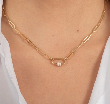 18K goud geplatte grote papieren clip 925 Sterling zilver ovale ketting ketting ketting met OEM