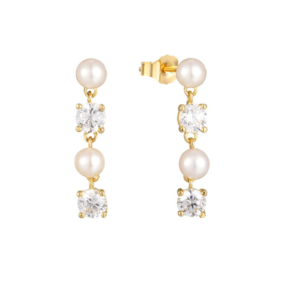Witte CZ Pearl Drop Chain oorbellen voor verfijnde dames 925 Sterling zilver