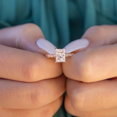 Vintage handgemaakte 18K goud baguette gesneden steen verlovingsring Vintage stijl voor vrouwen